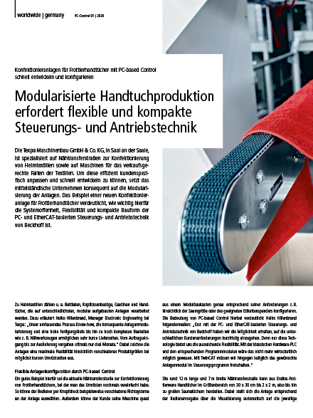 Modularisierte Handtuchproduktion erfordert flexible und kompakte Steuerungs- und Antriebstechnik