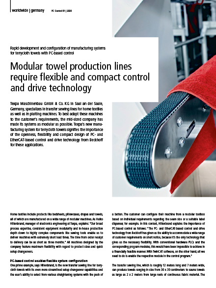 Modular towel production lines require flexible and compact control and drive technology