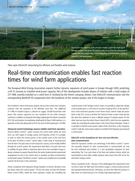 Fiber optic EtherCAT networking for efficient and flexible wind turbines