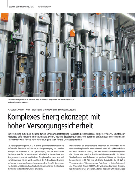 PC-based Control steuert thermische und elektrische Energieversorgung