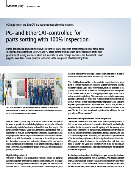 PC- and EtherCAT-controlled for parts sorting with 100% inspection