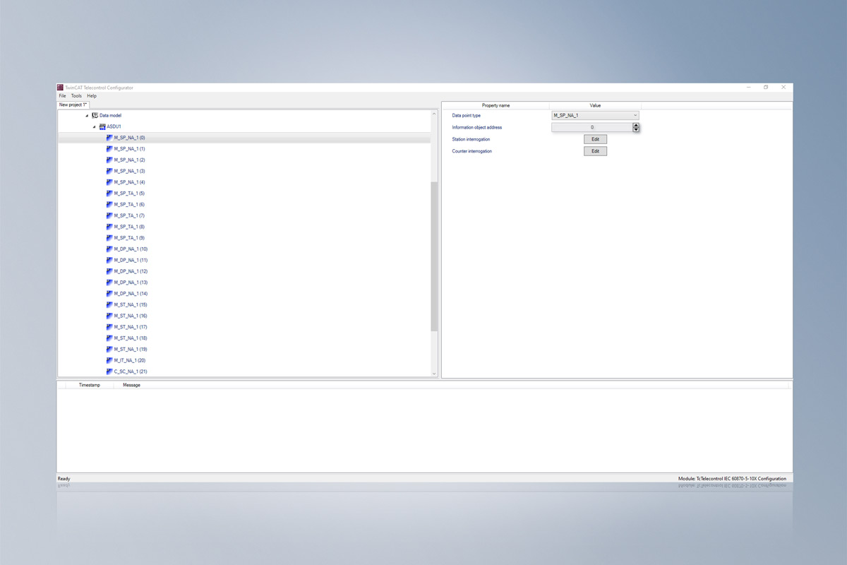 Data point types in a configured ASDU (Application Service Data Unit)