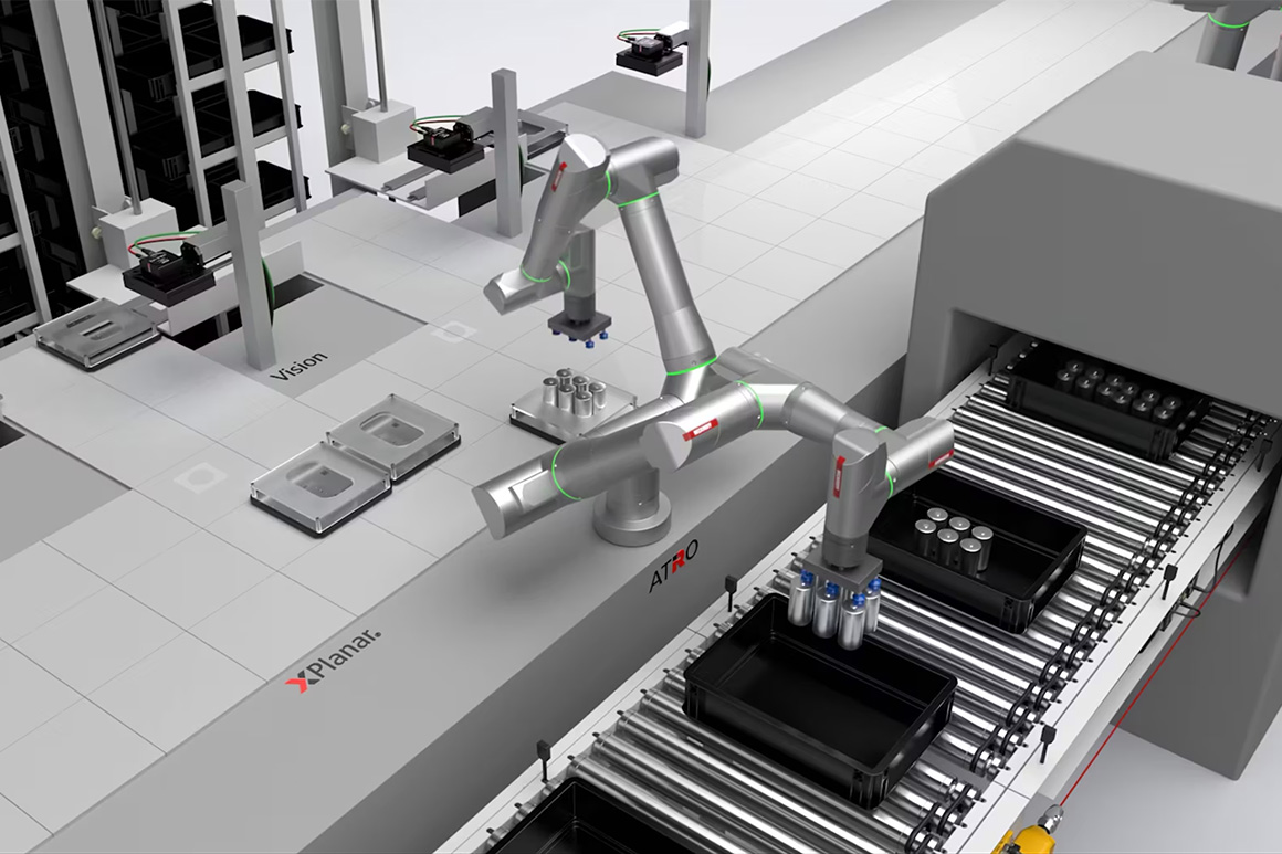 The XPlanar transports battery cells between different processing stations flexibly.