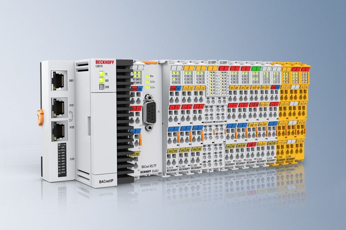 In TwinCAT BACnet, Beckhoff offers a complete product line that is characterized by its high scalability: From the compact Arm®-based CX8191 controller, which supports up to 750 BACnet objects, to Panel PCs in various screen sizes to the CX51xx or the Industrial PCs from the C60xx series, on which several thousand BACnet objects can be collected and processed centrally, the devices can be used without restriction as BACnet Building Controllers (B-BC). With the EL6861 terminal, devices can be easily and securely connected via BACnet MS/TP (master-slave/token passing) and integrated into the BACnet network.