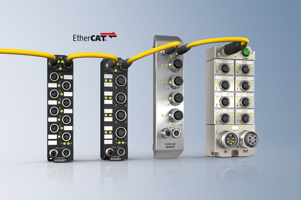 Die Feldbus-, IO-Link- und EtherCAT-Box-Module in Schutzart IP67 erlauben den Einsatz bei rauen Umgebungsbedingungen. Mit ihrer kompakten und wasserdichten Bauweise eignen sie sich zur direkten Installation an der Maschine.