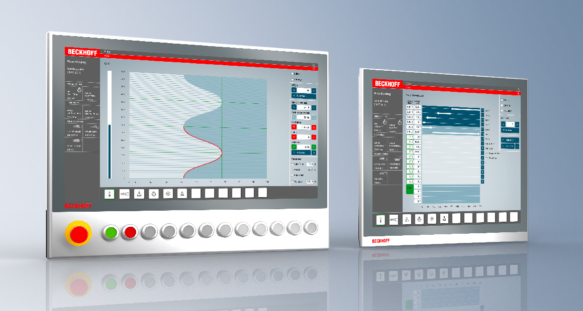 Je nach Anlagenausführung und -größe bietet Beckhoff Bedienpanel in unterschiedlichen Formfaktoren.Mit TwinCAT HMI verfügt der Anwender über ein innovatives und zukunftssicheres Werkzeug zur Erstellung der Bedienoberfläche für Blasformmaschinen. Vorgefertigte HMI-Komponenten, wie z. B. der Wanddickeneditor, können direkt eingesetzt oder vom Maschinenbauer kundenspezifisch modifiziert werden.