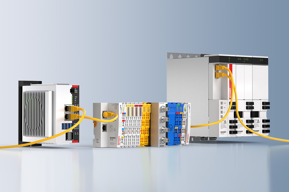 EtherCAT vereint die Feldbuskommunikation für I/Os, die sichere Kommunikation für TwinSAFE und natürlich die Antriebskommunikation in einem System.