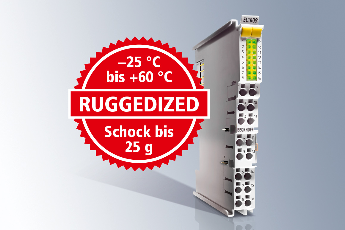 Für raue Einsatzbedingungen wie extreme Temperaturen oder hohe mechanische Belastung durch Schock und Vibration bietet Beckhoff ein breites Produktspektrum an. Die erhöhten Anforderungen können mit den Standard-I/O-Komponenten, also ohne Mehrkosten, realisiert werden.