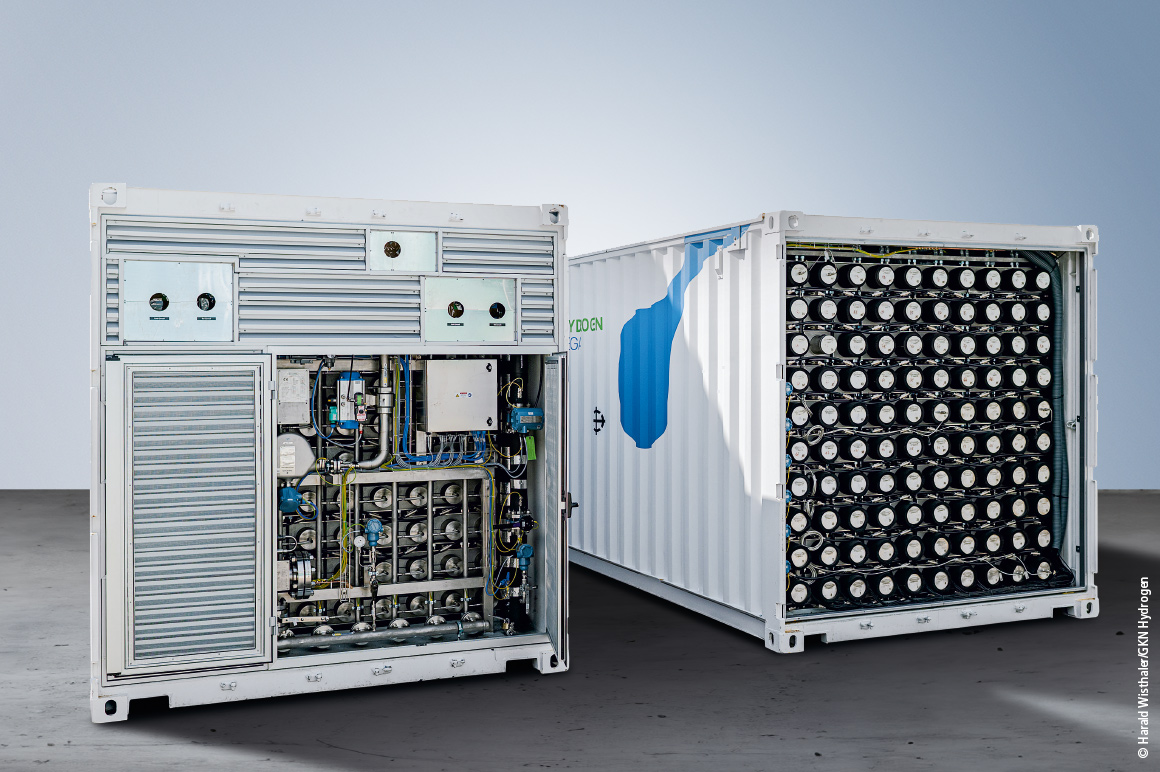 Energy from renewable sources can be stored in hydrogen storage systems, for example.