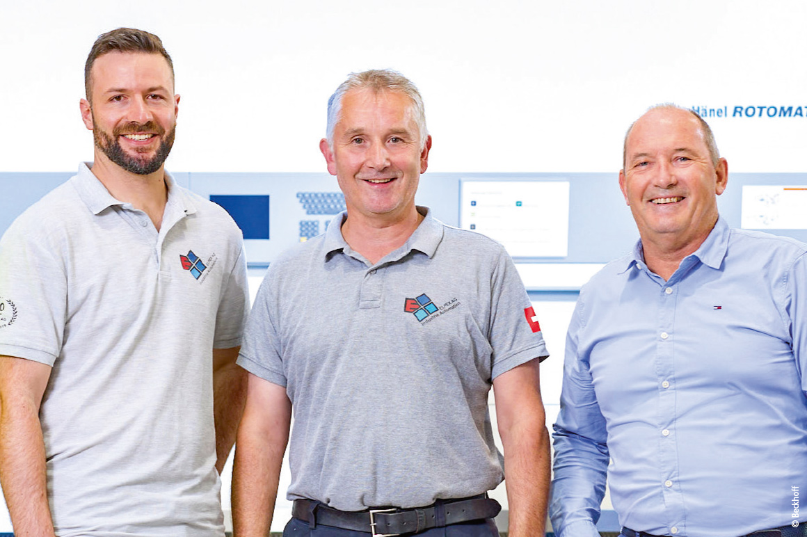 Benjamin Schwab, Teamleiter Software, Urs Krähenbühl, stellv. Geschäftsführer (beide Elpex), sowie Andreas Iseli, Leiter des Beckhoff Vertriebsbüros Lyssach (v.l.n.r.)