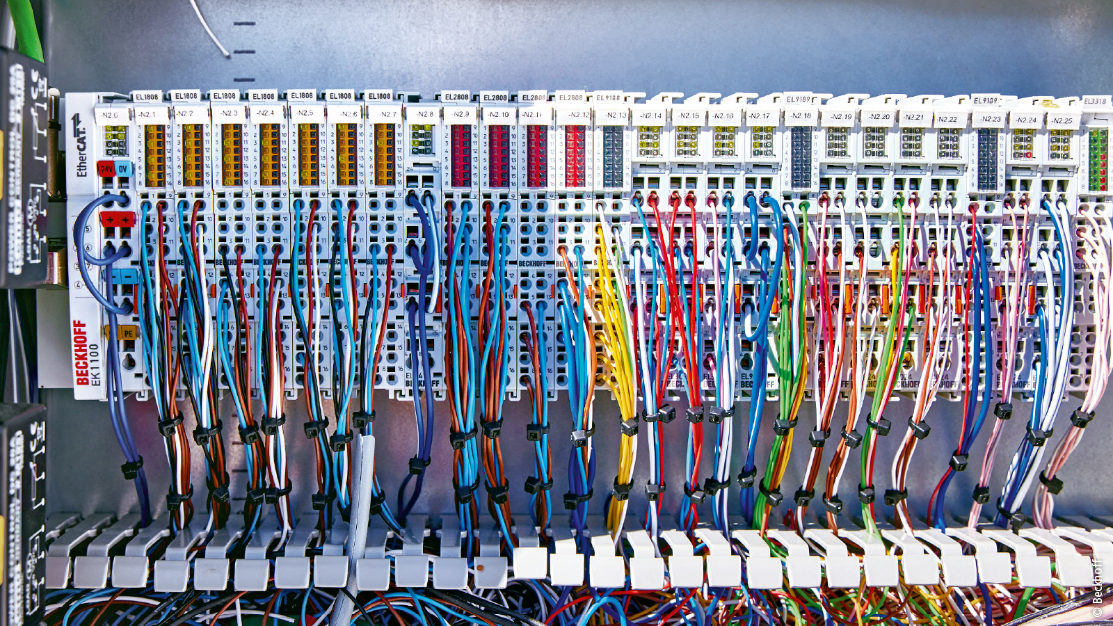 One of numerous EtherCAT Terminal segments in one of the nine control cabinets for control technology and power supply