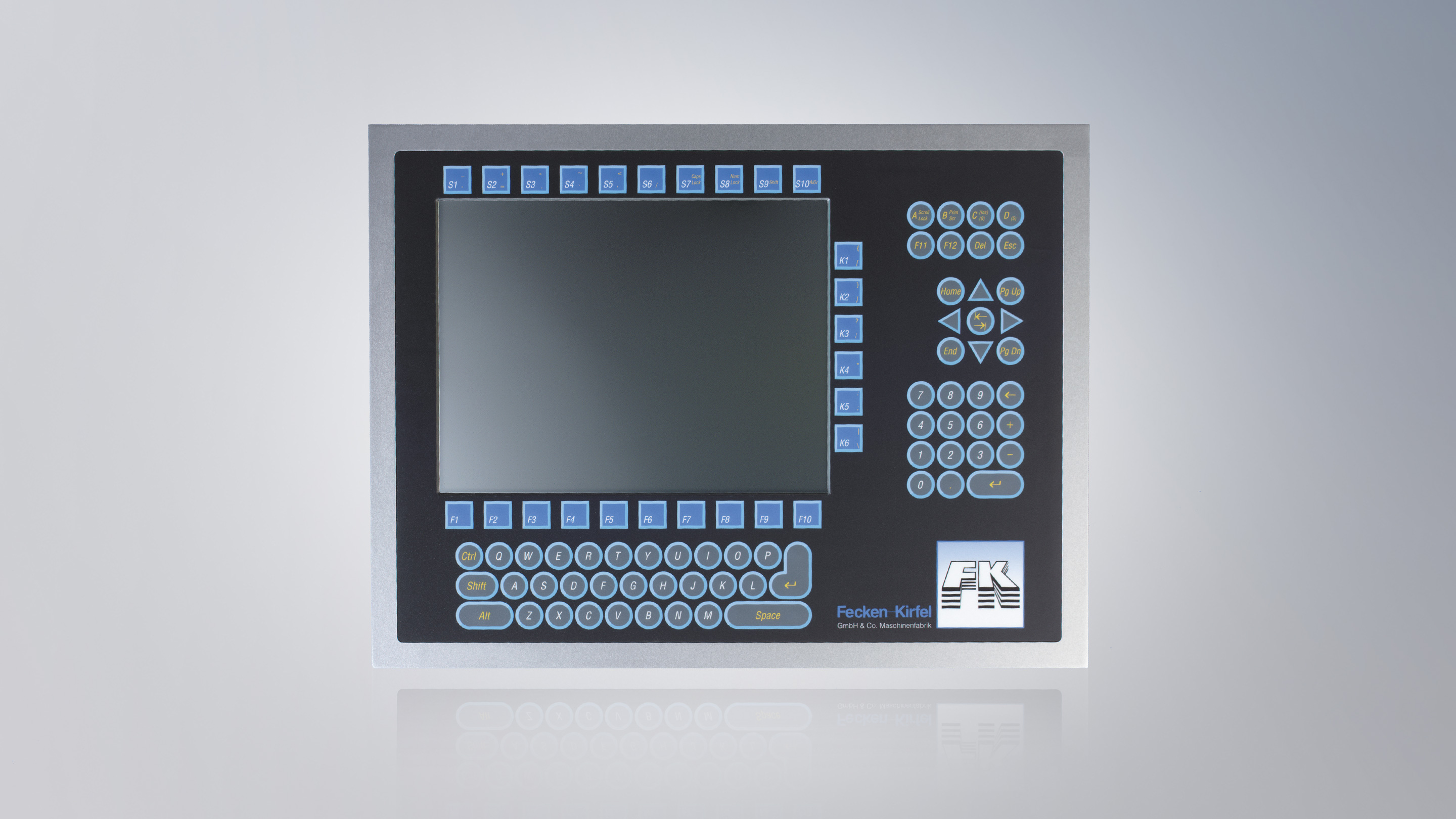 Front membrane design with modified color scheme and different size membrane keys