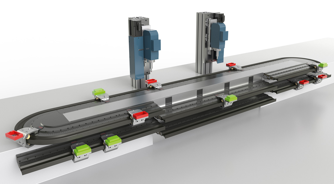 Track Management enables maximum flexibility for the primary XTS system (above) by inserting and removing individual movers, thus allowing for both maintenance and tool changes without the usual downtimes.