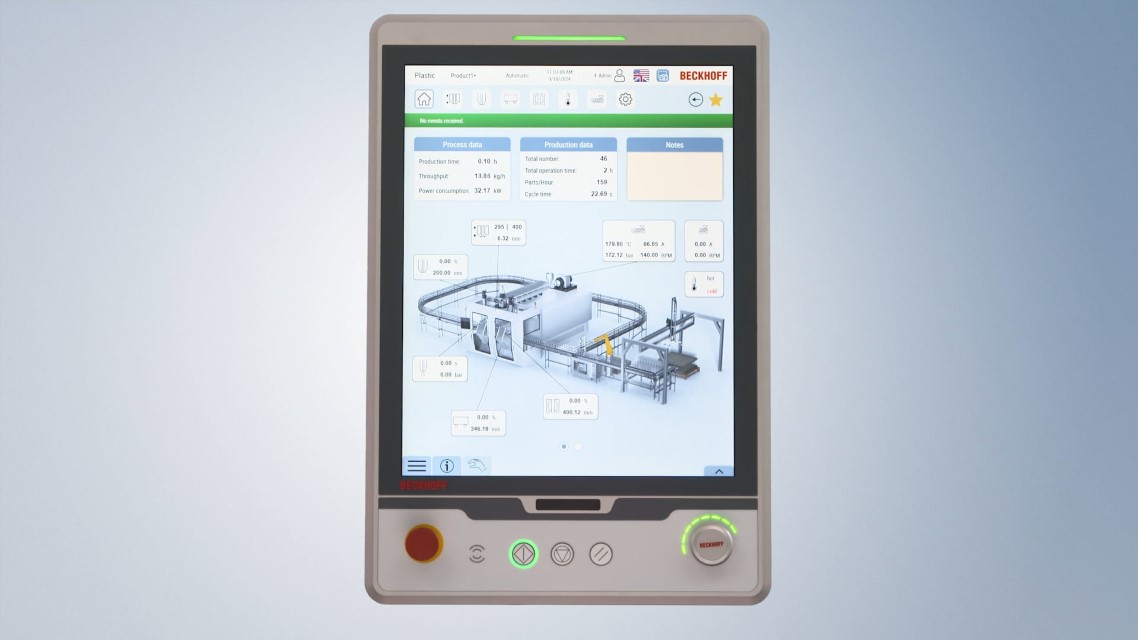 The CP2219-1025-0030 multi-touch built-in Panel PC has been specially developed for use on plastics machinery.