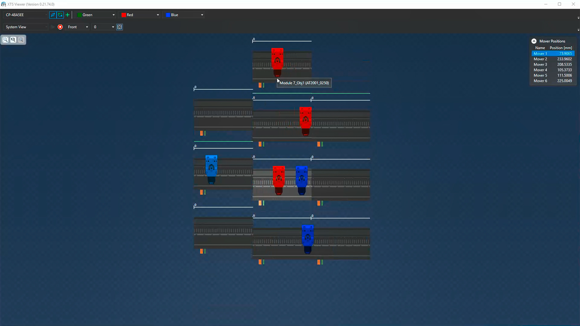 Visualization of mover and module movement in real-time